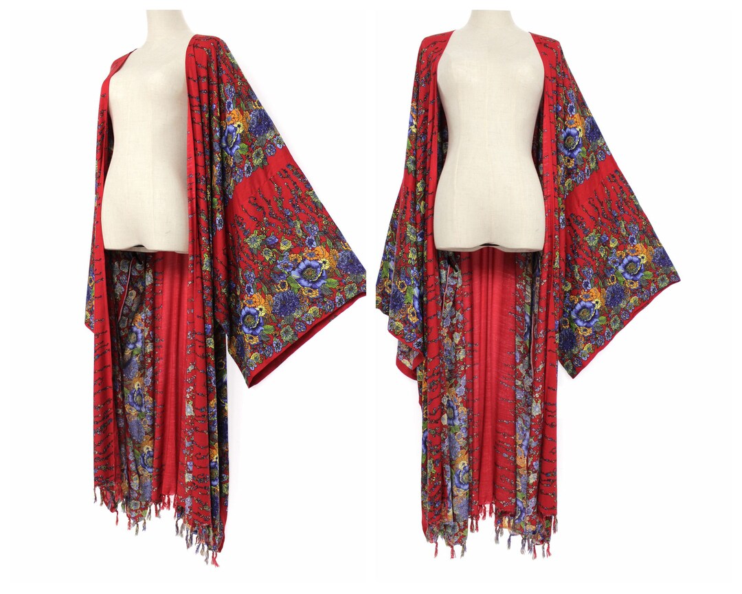 Red Flower Robe Red Floral Bridesmaid Robe Plus Size Kimono Rayon Dressing Gown: 2X 3X ...