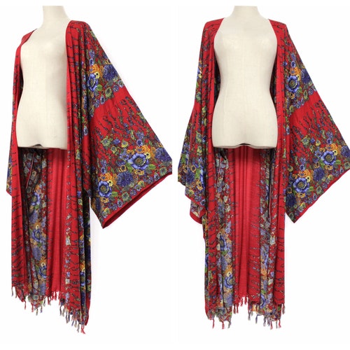 Red Floral Bridesmaid Robe Plus Size Kimono Rayon Dressing Gown: 2X 3X 4X