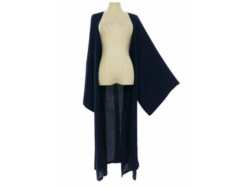 Navy blue kimono robe plus size kimono duster jacket, kimono cardigan long jacket, oversized cover ups, rayon linen blend, 2x 3x 4x one size