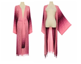 Long kimono robe, fringe jacket kimono duster, boho kimono cardigan, beach robe, summer clothing, M-2x one size