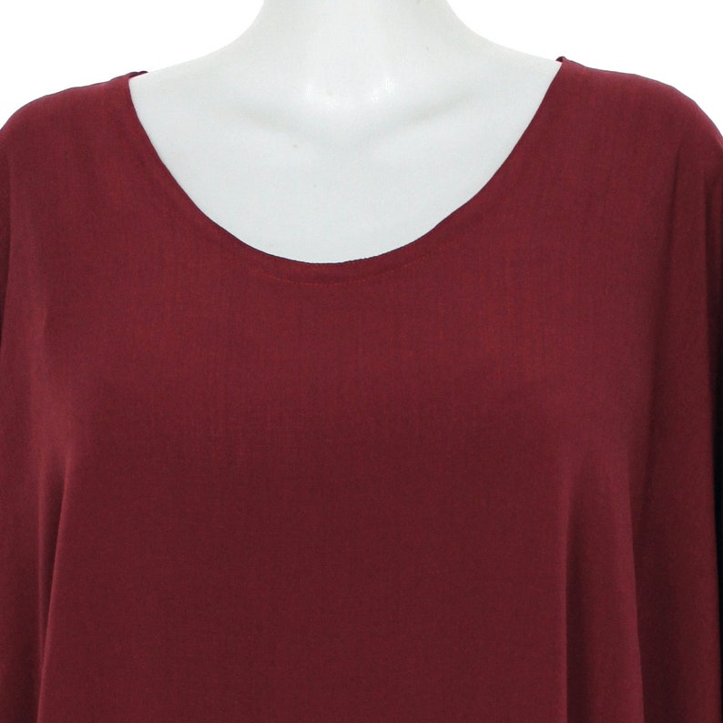 Loose Fit Holiday Casual Wear Wine Red Soft Cotton Linen Plus Size Woman 3X Caftan Tunic Boho Top L34