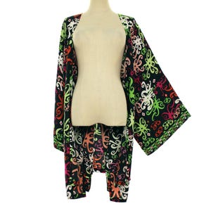 Short kimono, colorful floral jacket duster, boho cardigan, summer womens clothing size 1x 2x 3x one size, length 35 inches