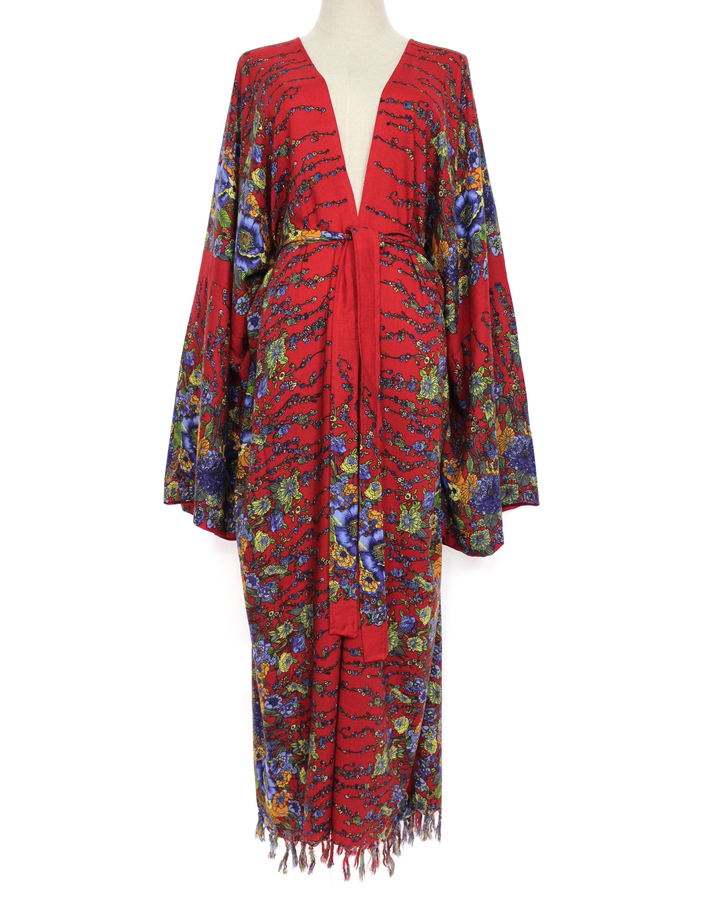 Red Flower Robe Red Floral Bridesmaid Robe Plus Size Kimono Rayon Dressing Gown: 2X 3X ...