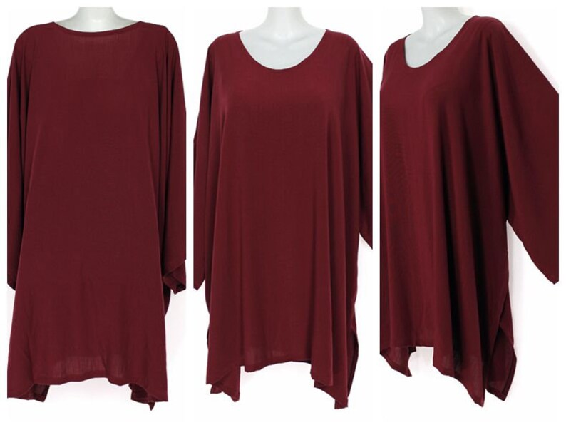 Loose Fit Holiday Casual Wear Wine Red Soft Cotton Linen Plus Size Woman 3X Caftan Tunic Boho Top L34