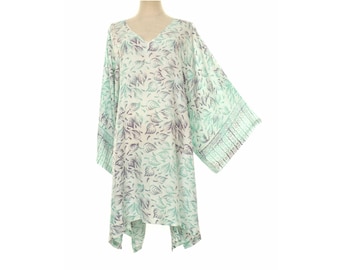 Summer Kaftan Tunic Top Plus Size - Batik Floral Print, V-Neck, 4X-5X