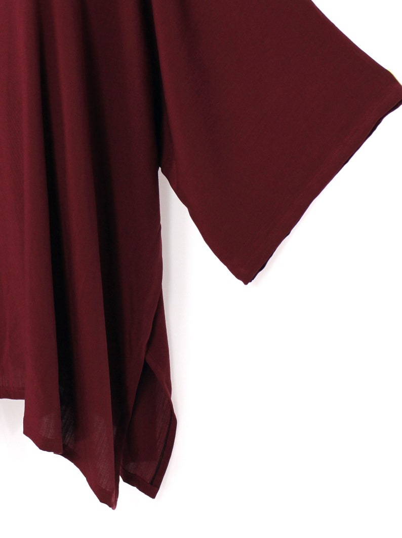 Loose Fit Holiday Casual Wear Wine Red Soft Cotton Linen Plus Size Woman 3X Caftan Tunic Boho Top L34