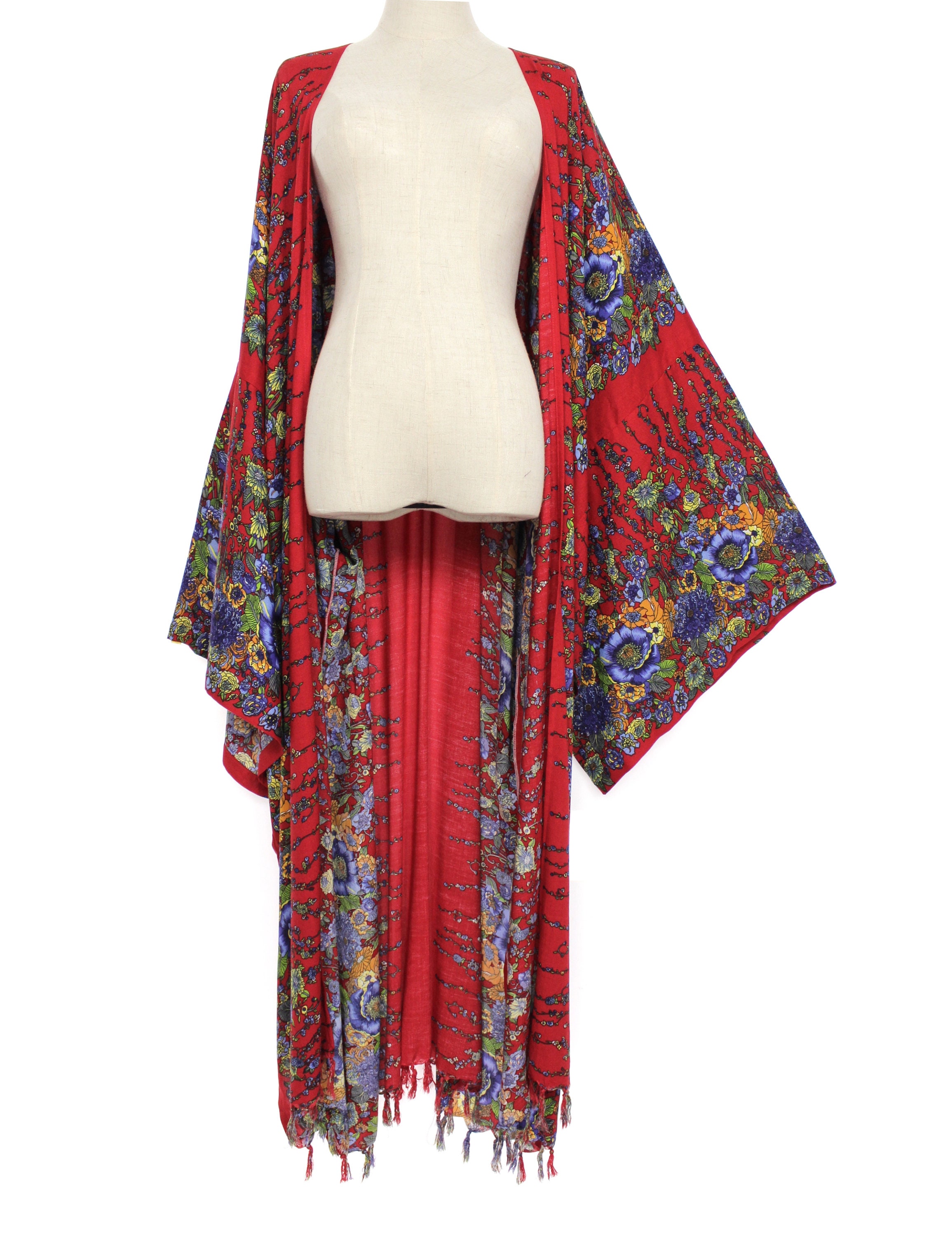 Red Flower Robe Red Floral Bridesmaid Robe Plus Size Kimono Rayon Dressing Gown: 2X 3X ...