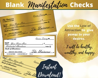 Money Manifestation Check, Law of Attraction, Law of Abundance, Vision Board, Printable