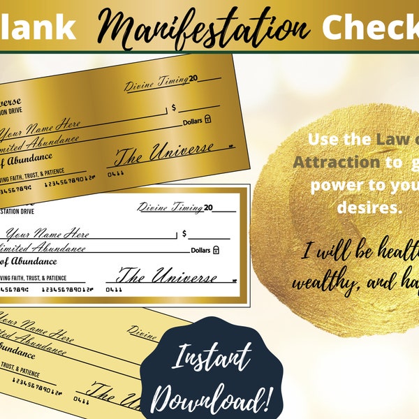 Money Manifestation Check, Law of Attraction, Law of Abundance, Vision Board, Printable
