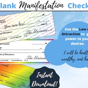 Money Manifestation Check, Law of Attraction, Law of Abundance, Vision Board, Printable (Rainbow)