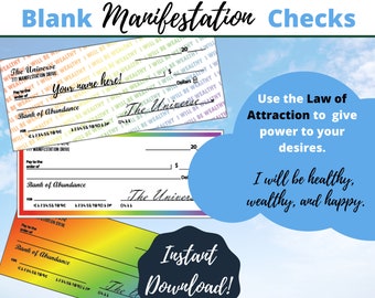 Money Manifestation Check, Law of Attraction, Law of Abundance, Vision Board, Printable (Rainbow)