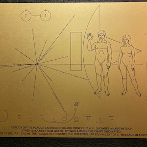 NASA Pioneer 10&11 plaque - metal with engraved explanation