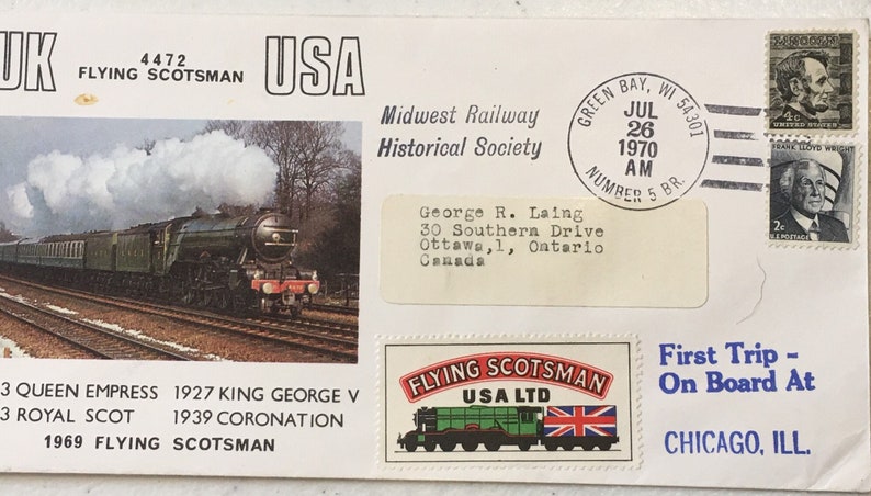 FLYING SCOTSMAN USA visit commemorative cover with Engine nameplate scale reproduction