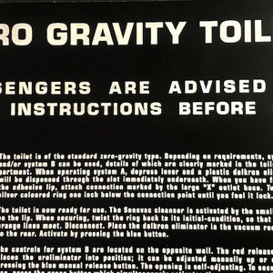 2001 Space Odyssey- ZERO GRAVITY Toilet instruction sign - backlit version