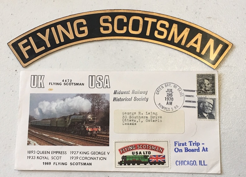 FLYING SCOTSMAN USA visit commemorative cover with Engine nameplate scale reproduction