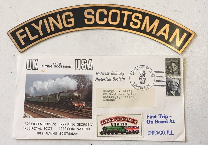 FLYING SCOTSMAN USA visit commemorative cover with Engine nameplate scale reproduction