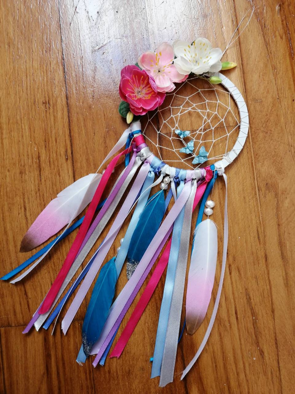 Attrape Rêve Fleures Artificielles/Origamis Papillons et Rubans Multicolores