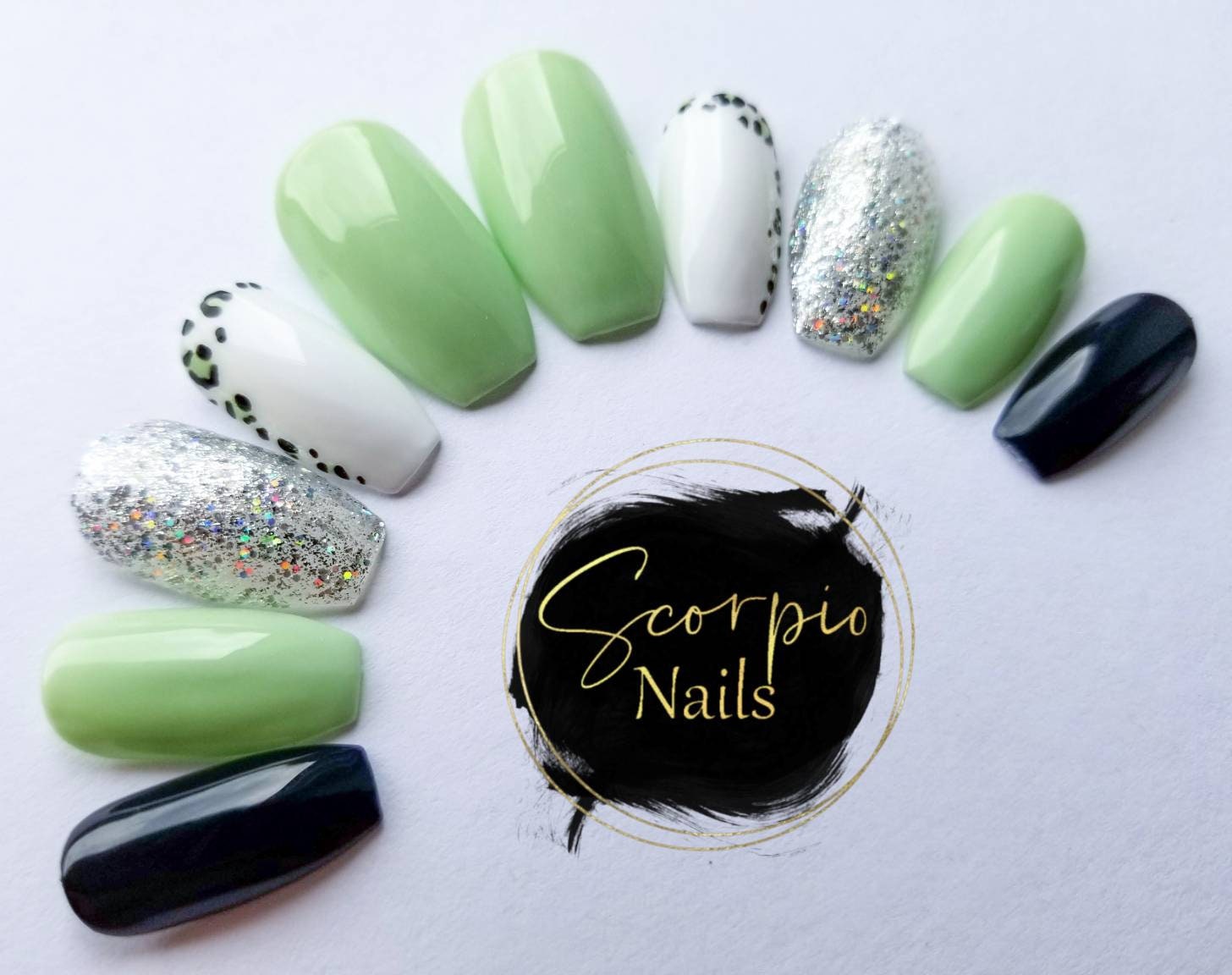 Mint And Leopard Print Nails Press On Nails Fake Nails Etsy