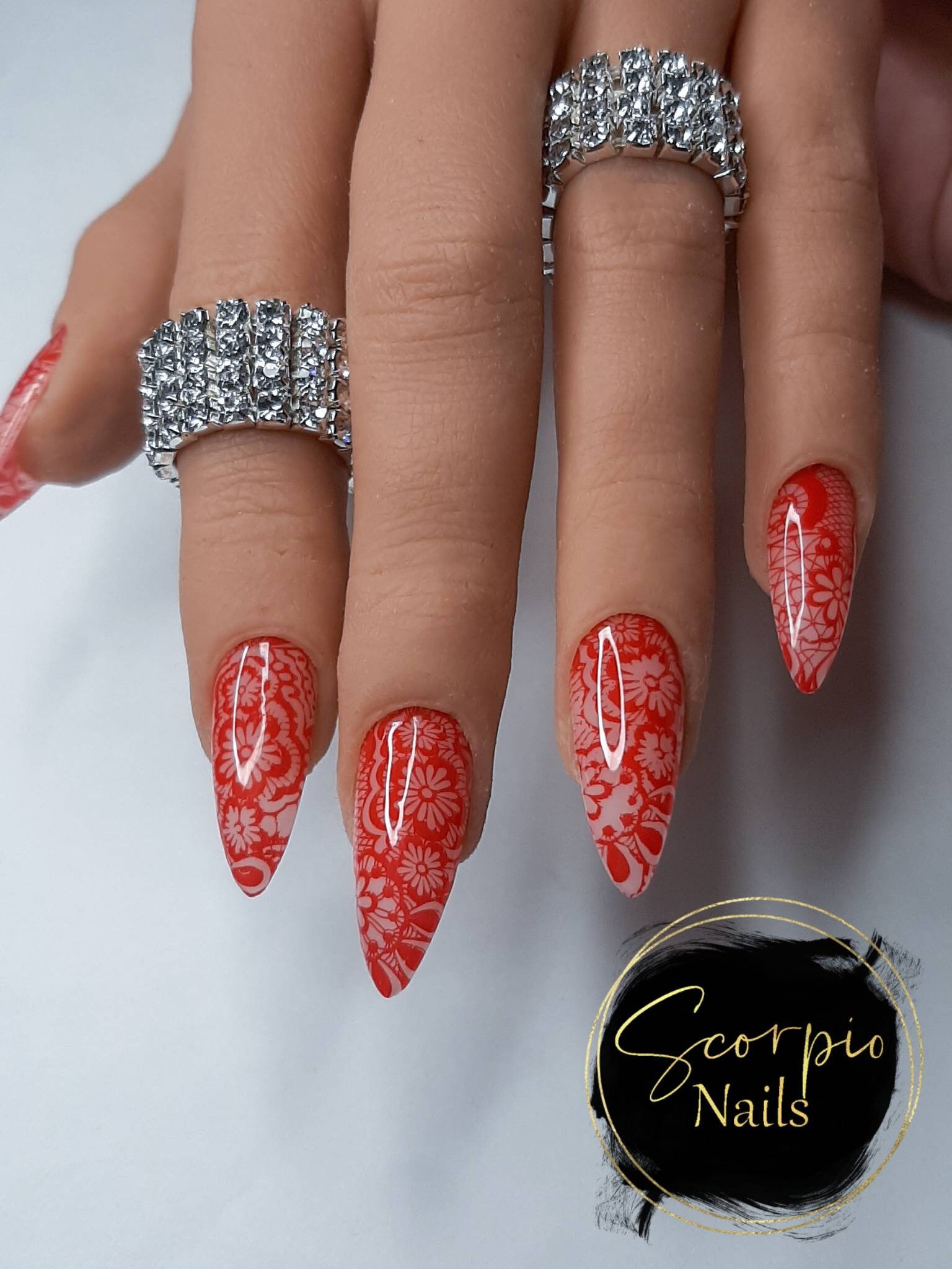 Red Lace Press on Nails Nude Valentines Day Vday Cute - Etsy