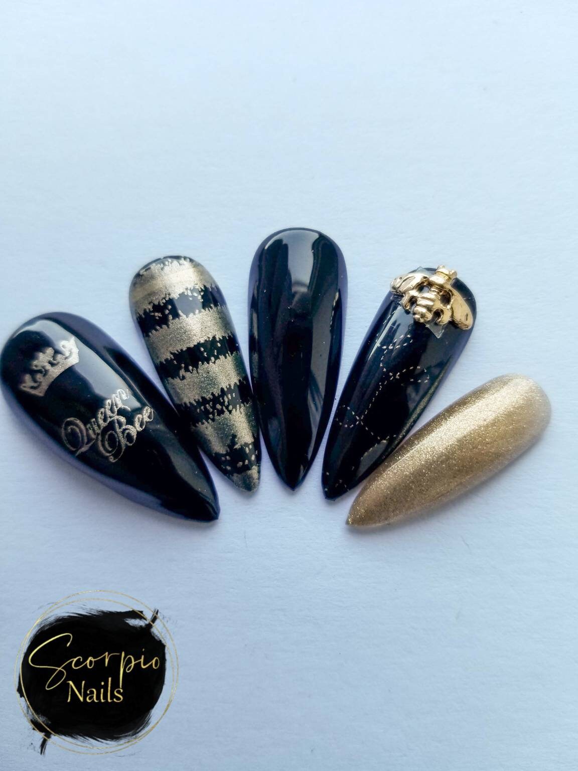 Queen Bee Nails Princess Gold Black 3D Buzz Bug - Etsy