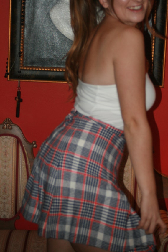 1960s wool plaid schoolgirl skirt