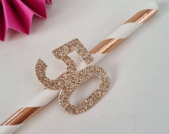 50th Birthday Straws, 50th Anniversary Straws, Rose Gold Glitter Straw, Glitter 50, Birthday Straws, Party Decorations, Personalised