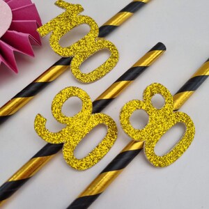 80th,90th, 100th Birthday Straws, Black and Gold Glitter Straws, Party Straws, Party Decor