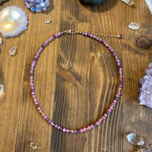 Ruby beaded necklace in 14 k gold filled- beaded gemstone choker- adjustable