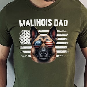 Malinois Dad Shirt, Funny Belgian Malinois Gift, Proud Dog Dad, American Flag, Guard Dog Shirt, Hoodie, Malinois Father&#39;s Day