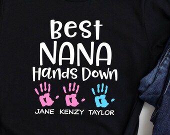 Best Nana Personalized Shirt, Hand Down Grandchildren Names Customer, Grandma Gift Short-Sleeve Unisex T-Shirt