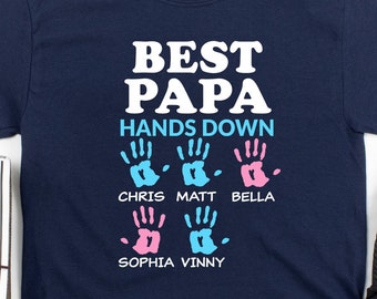 La mejor camisa personalizada Papa, sudadera con capucha, regalo personalizado Grandpa Papa Grand kids, Funny Papa, camiseta unisex de manga corta para hombre
