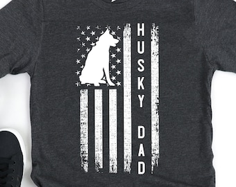 Siberian Husky Flag Shirt / Hoodie / Husky Dad Gift / Dog Dad / Husky Dad Shirt / Husky US Flag