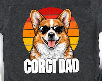 Corgi Dad Shirt, Funny Corgi Dad T-Shirt, Dog Dad Gift, Corgi Owner Shirt, Retro Sunset Dog Lover Gift, Father's Day Gift