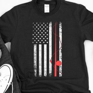 Cool Fishing Shirt, Fishing Gift for Men, American Flag Fishing Pole Shirt, Mens Fishing Short-Sleeve Unisex T-Shirt