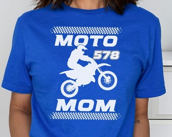 Camisa Moto Mom, Número de carreras personalizado, Regalo de mamá de motocross, Camisa de supercross, Día de la carrera, Mamá de carrera, Regalo personalizado de carrera de motos de cross, Moto Mama