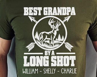 Best Grandpa By A Long Shot Shirt, Bow Hunting Grandpa Gift, Personalized Deer Hunting Tee, Fathers Day Gift for Grandpa