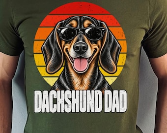 Dachshund Dad Shirt, Funny Dachshund Dad T-Shirt, Dog Dad Gift, Dachshund Owner Shirt, Retro Sunset Dog Lover Gift, Father's Day Gift