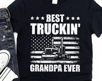 Camisa do motorista de caminhão do vovô, melhor vovô truckin, presente engraçado para dirigir semi-caminhão camiseta unissex de manga curta
