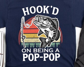 Fishing Gift for Pop Pop, Personalized Fishing Shirt, Hook'd on being a Pop Pop, Fishing Grandpa, Unisex T-shirt