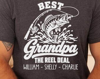Best Grandpa The Reel Deal Shirt, Fishing Grandpa Gift, Personalized Bass Fishing Tee, Fathers Day Gift for Grandpa