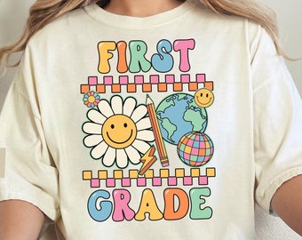 Erstklassige Lehrerin Shirt, Komfort Farben, 1st Grade T-Shirt, Retro Lehrerin, Zurück zu Schule T-Shirt, Lehrer Wertschätzung, 1st Grad Lehrer Ära
