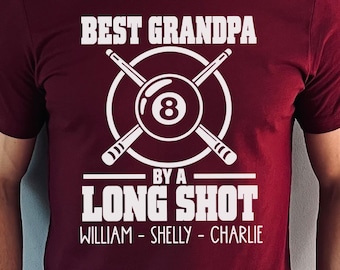 Best Grandpa By A Long Shot Shirt, Pool Grandpa Gift, Personalized Billiards Tee, Fathers Day Gift for Grandpa