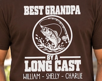 Best Grandpa By A Long Cast Shirt, Fishing Grandpa Gift, Personalized Bass Fishing Tee, Fathers Day Gift for Grandpa