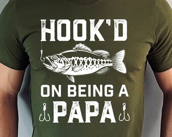 Hook'd on being a Papa, regalo de pesca para papá, día del padre, camisa de pesca para el abuelo, camiseta personalizada, unisex