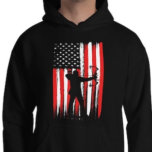 Bow Hunting Hoodie, Compound Bow , Bow Hunting Sweater, American Flag Bow Hunting Gift Mens Hoodie