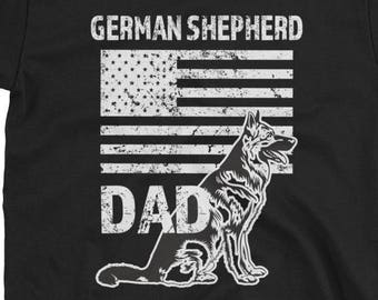 T-shirt unisex a manica corta con bandiera americana papà pastore tedesco