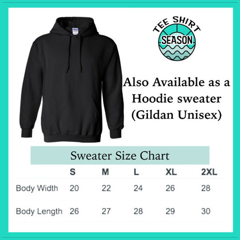 May include: Black hooded sweatshirt with a size chart showing measurements in inches for body width and length. The chart includes sizes S, M, L, XL, and 2XL.
