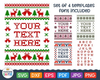 Christmas Ugly Sweater Svg Cross stitched Font Svg Vinyl Decal Tshirt Design Cut File Clip art for Cricut Silhouette Studio Dxf Png Pdf Eps