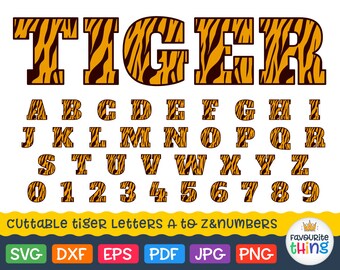 TIGER FONT SVG Animal Letters & Numbers Svg Tiger Skin Patterned Alphabet Svg files for Cricut, Silhouette vinyl machine Dxf Png Eps digital