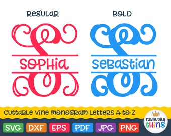 Vine Monogram Svg Split Initial Letters Svg Split Monogram Font Svg Vine Font svg Family name Monogramming svg Cricut files Silhouette file